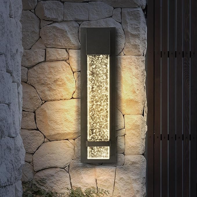 ASD LED 18" Bubble Glass Wall Light Fixture, Outdoor & Indoor Seeded Sconce | 3CCT, Waterproof, Dimmable, ETL Listed | 12W 500LM 3000-5000K 120V | Exterior Lantern, Porch Lighting | Black