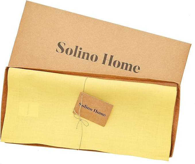 Solino Home Linen Table Runner 108 Inches Long - 100% Pure Linen Sunshine Yellow Dining Table Runner 14 x 108 Inch for Spring, Easter - Fete