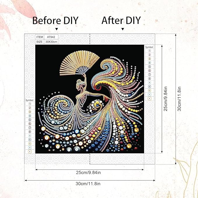 Tontut Diamond Art Painting Kit, Fan Lady 5D DIY Special Shape Mosaic Crafts for Beginners and Adults, can be Gifted to Family and Friends, Great for Decorating Home and Office Walls