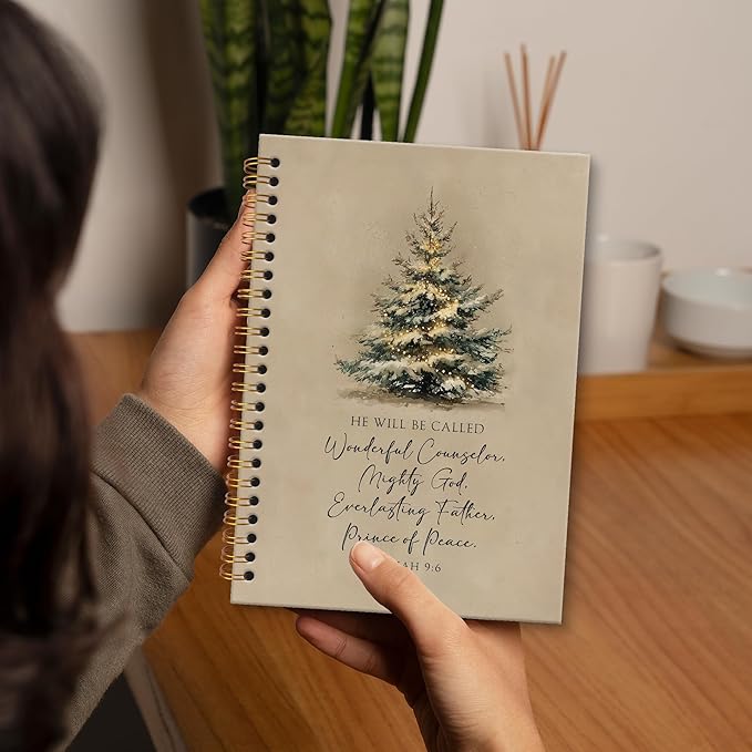 XNXLDYLH Vintage Christian Christmas Tree Notebook Journal, Isaiah 9:6 Church Spiral Notebook, Bible Study Prayer Journals Notebooks, Christmas Christian Office School Supplies Gifts, 5.5x8.3 Inch