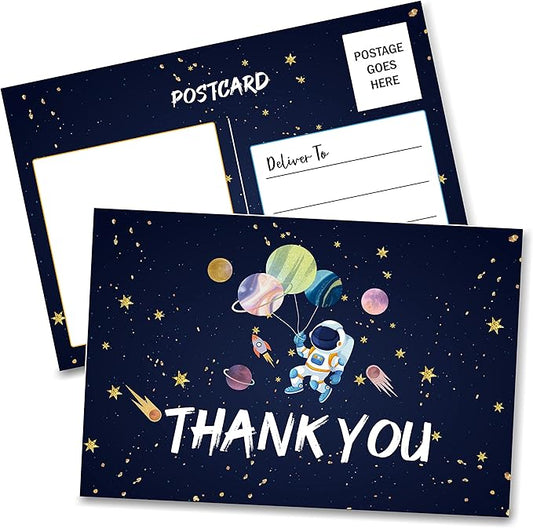 Birthday Thank You Postcards, Outer Space Theme, Astronaut Rocket Ship Thank You Cards for Kids Girls Boys Birthday Party, Baby Shower Party, Set of 20 (A04)