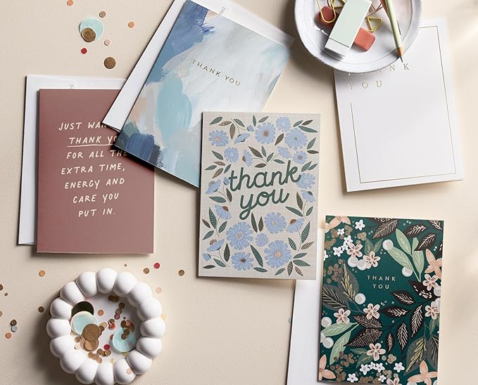 Minted Elegant Thank You Greeting Cards Pack, Set of 5, Thank You Notes Variety Pack, Folded Thank You Cards With Envelopes, Blank Inside for Personal Messages, Designed by Independent Artists