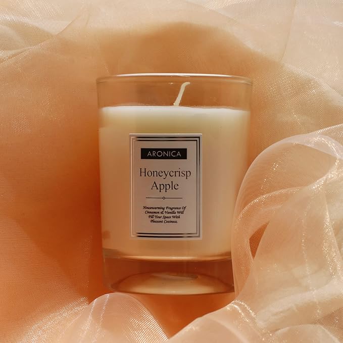 Aronica Fresh Fruity Candles Gift Set - Honeycrisp Apple, Peach Nectar, Cinnamon Vanilla, Cute Hostess Gift Holiday, Nice Christmas Presents for White Elephant