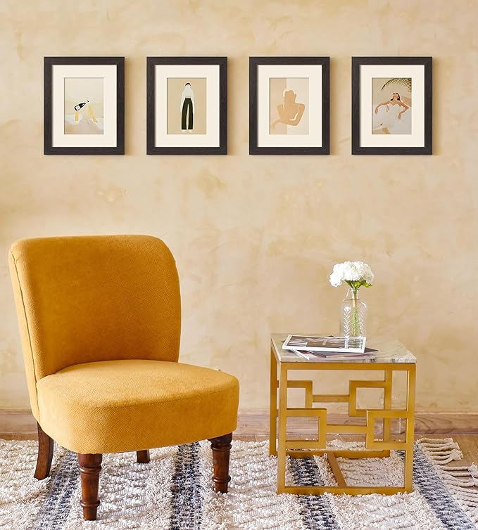 8x10 Picture Frame with Mat for 5x7 Set of 4, Distressed Black Wood Grain 8 x 10 Gallery Wall Picture Frames for Tabletop or Wall Mounting(4 Pack, Black)