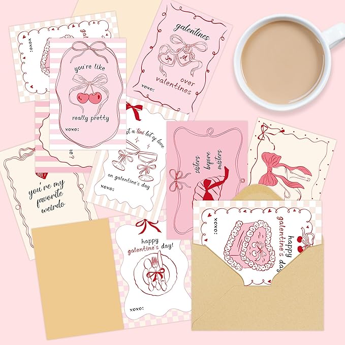 Galentines Day Cards Set for Girls, 36 Pcs Aesthetic Galentine’s Day Cards with Envelopes and Heart Stickers, Cute Galentine Gifts for Friends Girl Groups Classroom Exchange