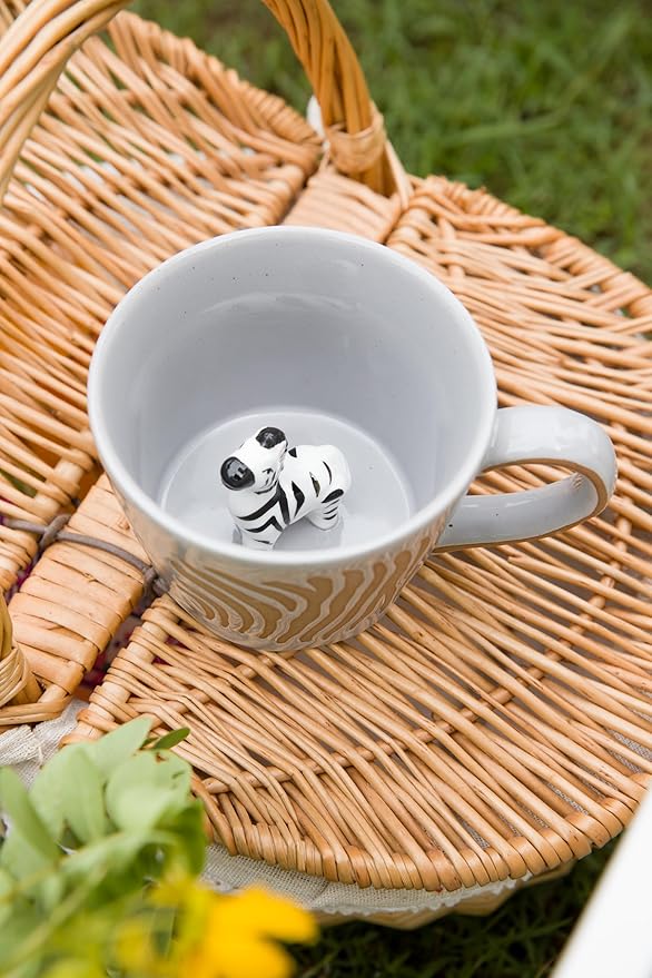 DIHOclub Zebra Coffee Cup Ceramic 3D Wild Animal Inside Mug,Cute Cartoon Handmade Figurine Mugs,Holiday and Birthday Gift for Coffee Milk Tea Lovers,12 OZ(White Zebra)