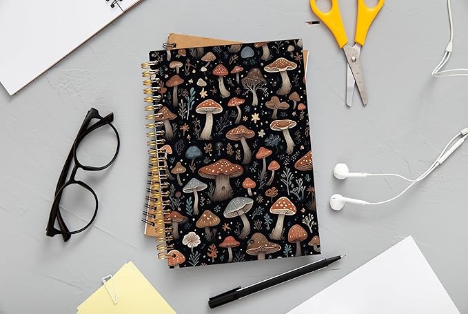 Mushroom Notebook Journal, Mushroom Gifts for Women Mushroom Lovers, Dark Academia Mushroom Notebooks for Women, Mushroom Office Supplies, Spiral Notebook 5.5x8.3inch
