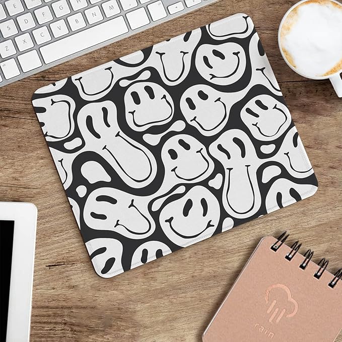 Seorsok Square Mouse Pad Cute Retro Smiley Hippie,Office Home Personalized Premium-Textured Mouse Mat Design,Waterproof Mousepad,Non-Slip Rubber Base Computer Mouse Pads for Wireless Mouse