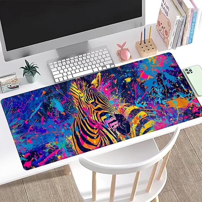 Vibrant Zebra Gaming Mouse Pad, Office Desk Mat, Anti-Slip Rubber Base Cool Aesthetic Mouse Pads for Computer Laptop Keyboard School Home Desktop Gamer Home Accessories Decor 31.5" x 11.8"