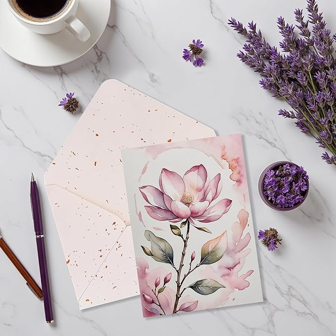 Blank Inside Card with Envelope for All Occasion, 5x7 Inch Watercolor Magnolia Blank Greeting Card – Birthday, Thank You, Sympathy - Single Card