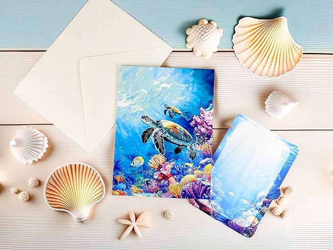 3D Pop Up Greeting Card – Handmade Sea Turtle with Baby Card – Ocean Coral Reef Scene – Mother & Baby Turtle 3D Card for Birthday, Retirement, Nature & Ocean Lovers