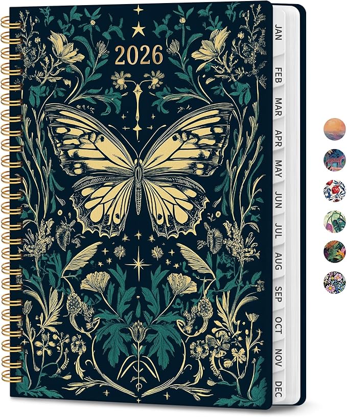 2026 Planner, Weekly and Monthly Calendar Planner for Women, Jan 2026 - Dec 2026, Hardcover Planning Agenda book with Tabs, Spiral Bound, Inner Pocket, Perfect for School Office Supplies, 6.3" x 8.5" - Enchanted Wings