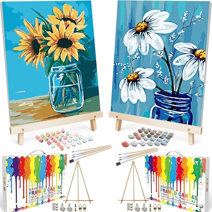 BAISITE Paint by Numbers Kit for Adults Beginners,16" Wx20 L 2 Pack Canvas for Painting Kits for Adults in Colorful Box 0304 Already Framed