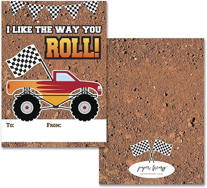 Paper Frenzy Monster Truck Themed Valentines - 25 pack WITH ENVELOPES