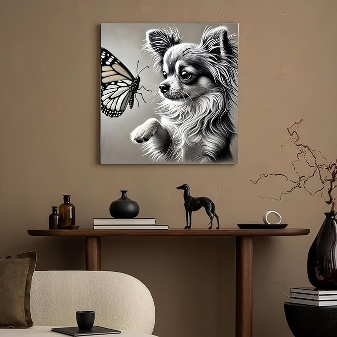 GXGLLPZBY Diamond Art Kits for Beginners,Cute Dog and Butterfly Diamond Painting Kits for Adult, 5D DIY Full Drill Paint by Diamonds Dot Gem Art Painting Kits,for Home Wall Decor 13.8X13.8inch