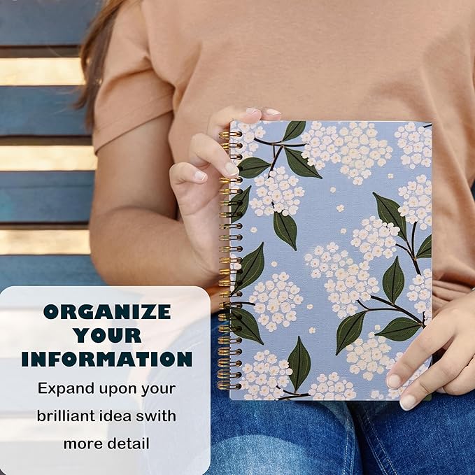Blue Hydrangea Floral Notebook, Floral Notebook Journal Journaling for Note Taking, Aesthetic Spiral Notebook Journals for Writing, Spiral Notebook 5.5x8.3 Inch