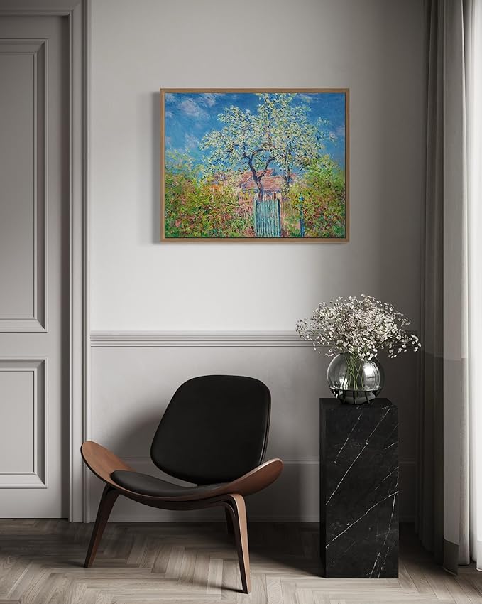 Poirier En Fleurs Claude Monet Wall Art Print Poster, Impressionist Painting Wall Art Wall Decor, for Bedroom and Living room Bathroom Decor 115 (Poirier En Fleurs, 8 x 10 inches, Wood Frame)