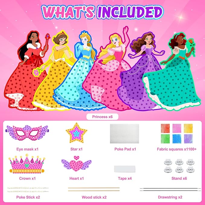 Gooidea Poke Arts and Crafts for Girls Ages 4, 5, 6, 7, 8, 9, Classical Princesses Poking Art, Mess-Free DIY Craft for Kids DIY Creative Activities Pretend Play Toy Gifts for Kids Age 4-9