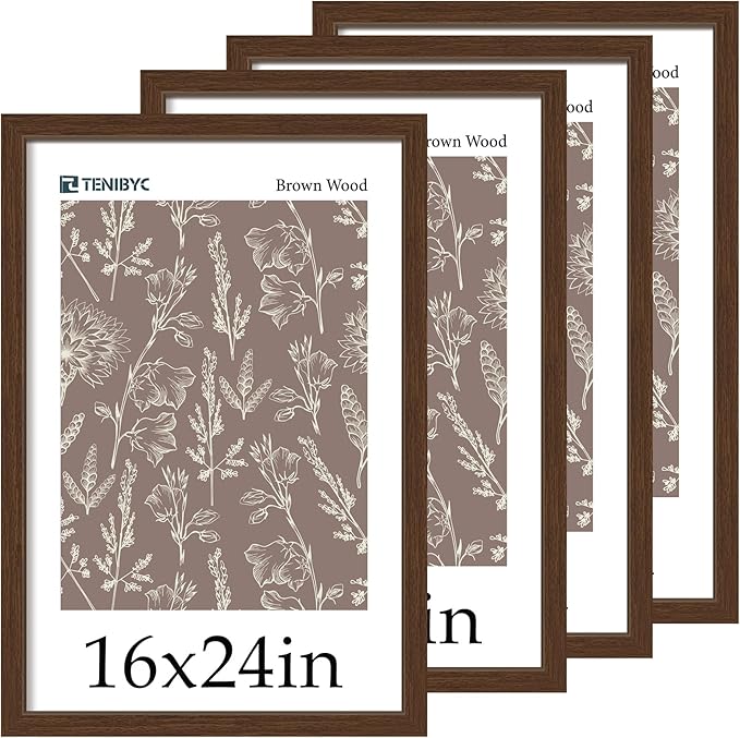 Picture Frame 4 Pack - Solid Wood Poster Photo Frame - Woodgrain Series - Room, Office, Gallery, Studio Display - Wall Hanging
