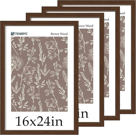 Picture Frame 4 Pack - Solid Wood Poster Photo Frame - Woodgrain Series - Room, Office, Gallery, Studio Display - Wall Hanging