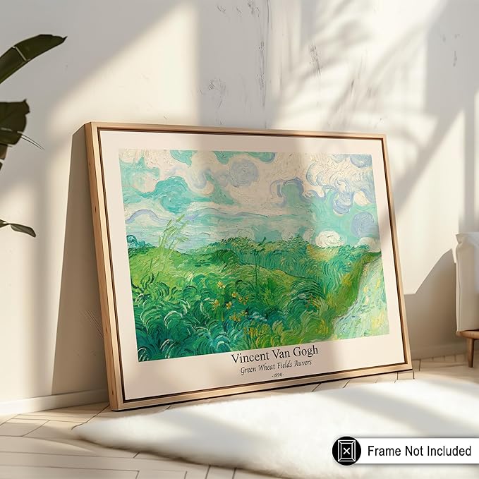 Monem Art Vintage Van Gogh Poster - Retro Green Wheat Fields Auvers Print - Impressionism Art - Fine Art - Landscape Art - Classic Painting Art - Great Living Room Decor - 24x32 UNFRAMED Wall Art