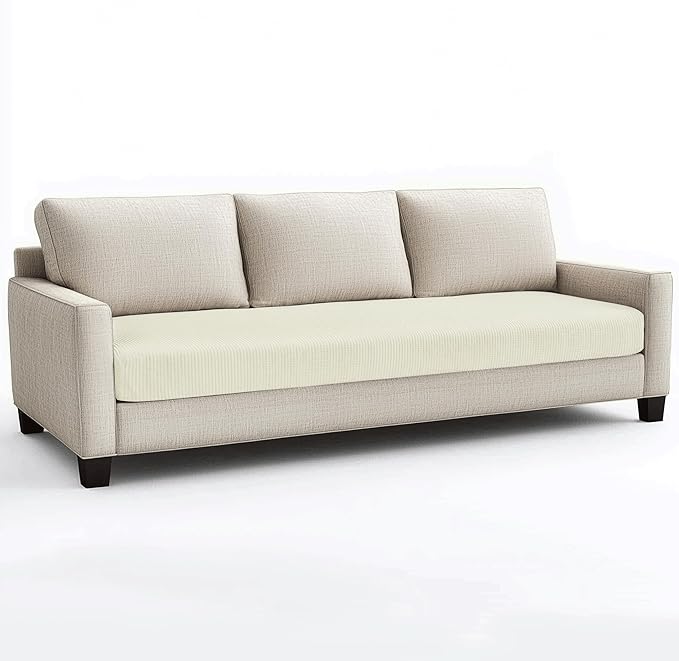 CHUN YI Stretch Couch Cushion Cover Suitable for 3 Settee, Individual Replacement Sofa Seat Slipcover with Elastic Spandex Jacquard Fabric(Large,Ivory White/Cream)