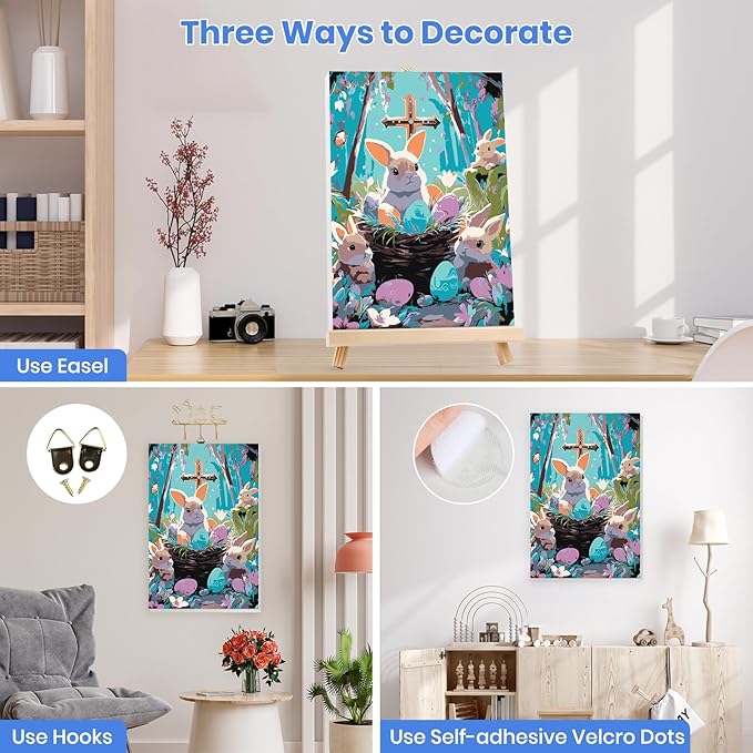 MXJSUA Easter Framed Paint by Numbers for Adults Beginners, Easy Adults' Paint-by-Number Kits on Canvas with Easel, Bunnies Acrylic Number Painting Crafts Kit Gifts for Home Decor, 8x12inch