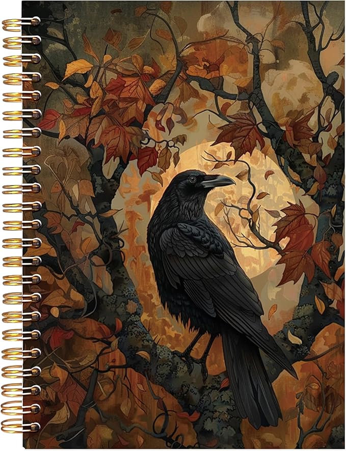 BearCake Fairy Rustic Forest Notebook,minimalism art notebooks for note taking,Wild Animals Dark Aesthetic Journal Notebook,Crow in the tree abstract art Hardcover Spiral Notebook 5.5x8.3