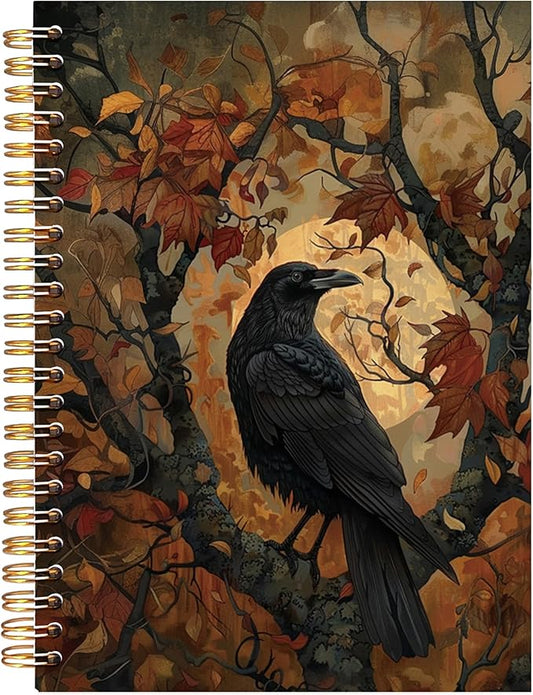 BearCake Fairy Rustic Forest Notebook,minimalism art notebooks for note taking,Wild Animals Dark Aesthetic Journal Notebook,Crow in the tree abstract art Hardcover Spiral Notebook 5.5x8.3