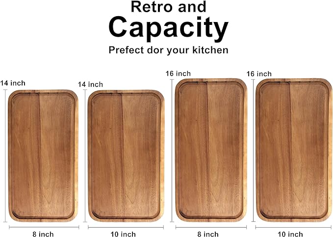 Large Wooden Serving Trays Long Party Charcuterie Boards Acacia Wood Platters Serving Cheese Board Rectangular Appetizer Snack Plates Rectangle Kitchen Dinner Platter for Food Dish Cake Dessert Tray