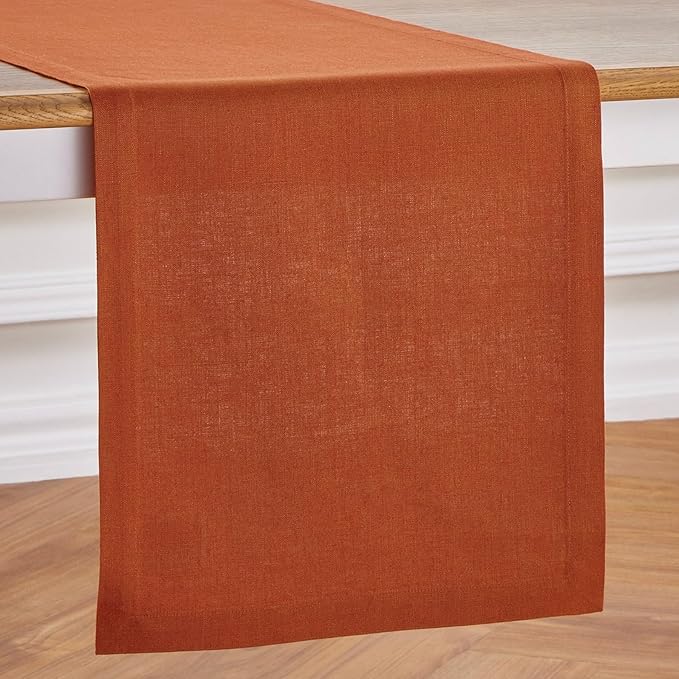 Solino Home Linen Table Runner 36 Inches - 100% Pure Linen Cinnamon Table Runner 14 x 36 Inch Ideal for Dresser and Coffee Tables - Diana Medium Weight
