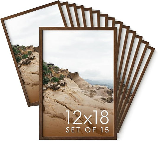 Haus and Hues 12x18 Walnut Oak Wood Picture Frames Set of 15 - Premium Bulk Picture Frames 12x18 Bundle - Elegant Gallery Wall Frame Set for Posters, Art Display - Ideal for Wall Decor in Home &