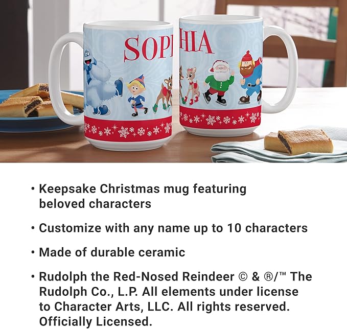 Let's Make Memories Personalized Coffee Mug - Festive Drinkware - Christmas Holiday Stocking Stuffer - Rudolph Skating Friends