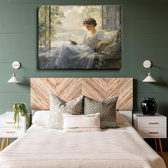 Antique Lady Reading Painting, Woman Reading Print, Woman In A Blue Dress,Antique Woman Portrait, Victorian Woman Wall Art, Girls Living Room, Bedroom, Apartment, Home Decor24x36 Framed