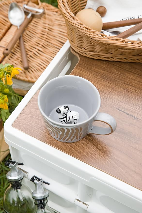 DIHOclub Zebra Coffee Cup Ceramic 3D Wild Animal Inside Mug,Cute Cartoon Handmade Figurine Mugs,Holiday and Birthday Gift for Coffee Milk Tea Lovers,12 OZ(White Zebra)