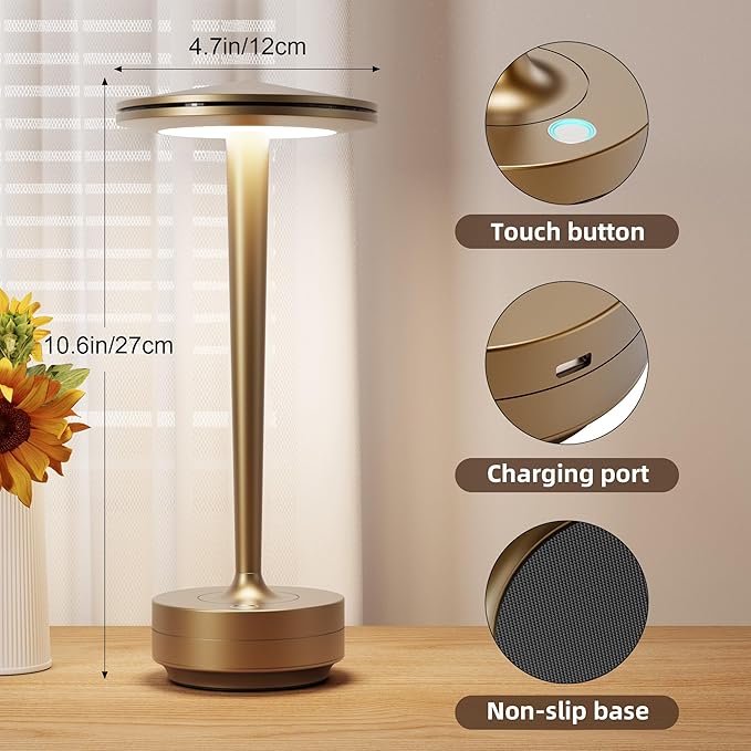 Rechargeable Cordless Table Lamp, LED Portable Powered LED Battery Light 6000mAh USB Desk Lamp, for Restaurants Outdoor (Titanium)