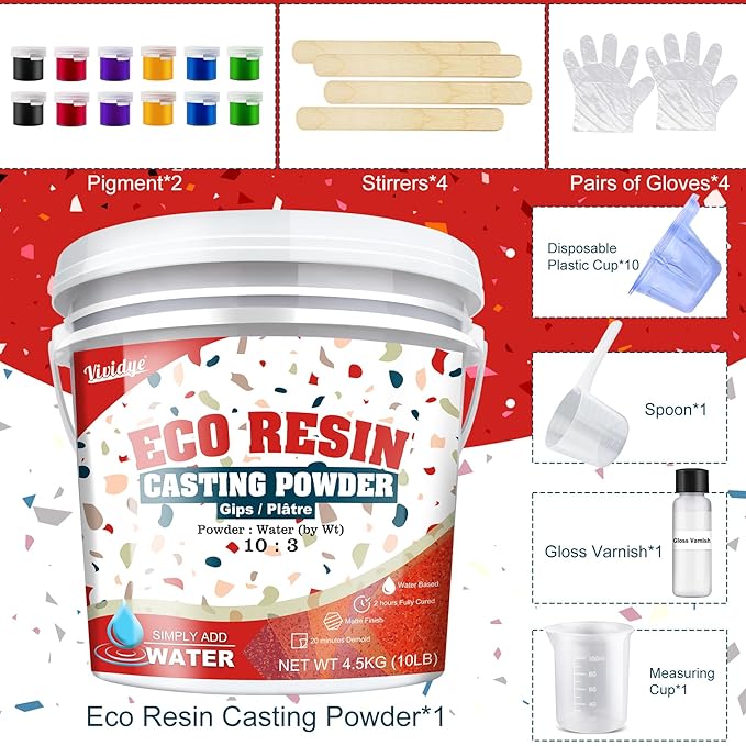 Eco Resin Casting Powders 4500g - All-in-One Casting Resin Kit for Beginners, Water-Based ＆ Fast Curing, 20-30 Minutes Demold - Water Activated Plaster Powder for Crafts, Art, DIY Home Decor