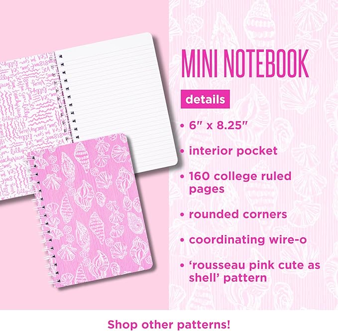 Lilly Pulitzer Hardcover Mini Spiral Notebook, 8.25" x 6.5" Small Journal with 160 College Ruled Pages (Rousseau Pink Cute as Shell)