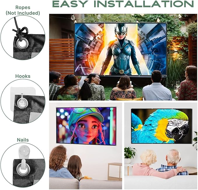 AAJK ALR Projector Screen, 4K Movie Projector Screen 16:9 HD Foldable Anti-Crease Portable Projector, Movies Screen for Home Theater Outdoor Indoor Support Double Sided Projection (80in Pro)