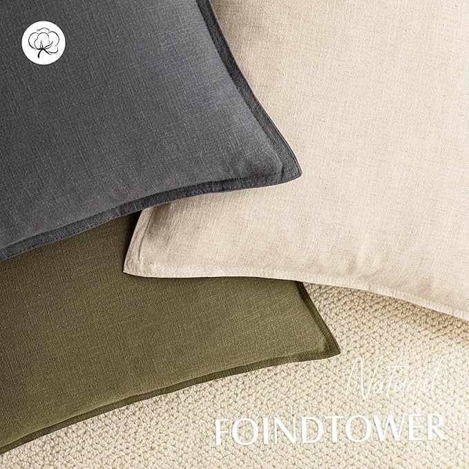 Foindtower Pack of 2, Decorative Linen Soild Throw Pillow Covers Soft Accent Square Cushion Case Boho Farmhouse Pillowcase for Chair Couch Sofa Bedroom Living Room Home Decor 26 x 26 Inch Grey