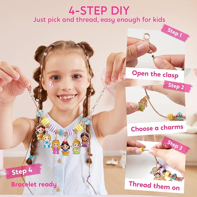 Klever Kits Princess Bracelet Making Kit, Jewelry Making Kit, Bracelets for Girls, Crafts for Kids, 4 Year Old Girl Birthday Gifts, Over 650 Beads, Make 30+ Designs by JOVA