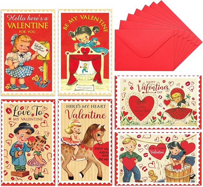 Eaasty 48 Sets Mini Vintage Valentines Day Cards with Envelopes Cute Valentine's Day Greeting Cards Assortment Retro Couple Love Postcards for Adults Lovers Boyfriend Girlfriend (Cute)