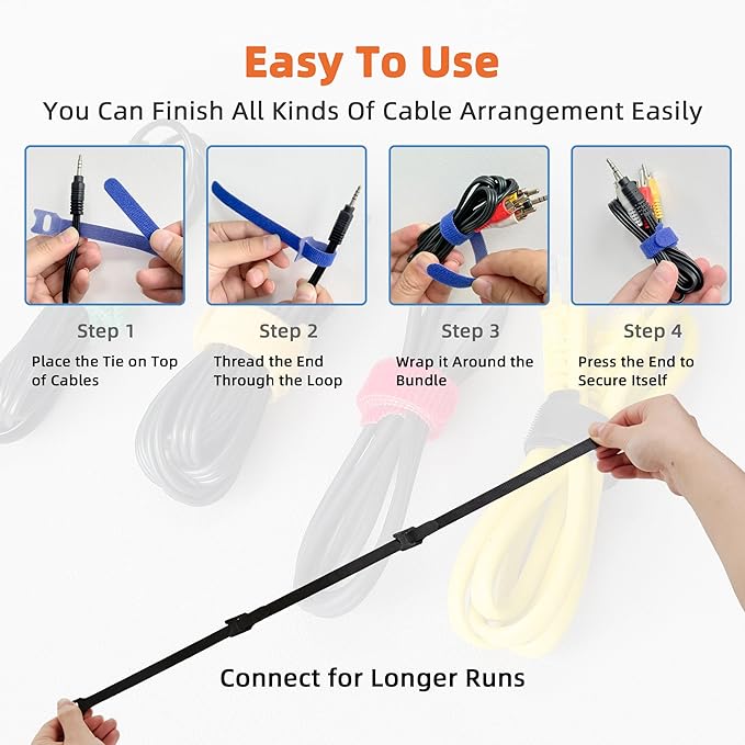 90 PCS Reusable Cable Ties with Hook and Loop, Multi-purpose Adjustable 8 Inch Cable Management Wire Ties Cable Straps for Organizing Home, Office and Data Centers (Multicolored)