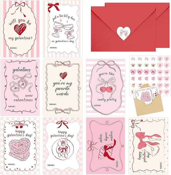 Galentines Day Cards Set for Girls, 36 Pcs Aesthetic Galentine’s Day Cards with Envelopes and Heart Stickers, Cute Galentine Gifts for Friends Girl Groups Classroom Exchange