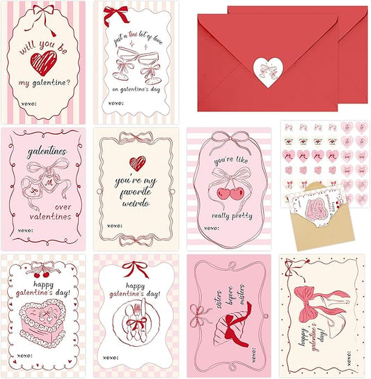Galentines Day Cards Set for Girls, 36 Pcs Aesthetic Galentine’s Day Cards with Envelopes and Heart Stickers, Cute Galentine Gifts for Friends Girl Groups Classroom Exchange