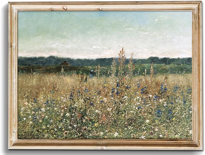 uniro Vintage Wall Art, Classical Wildflower Field Wall Painting Canvas Oil Prints for Wall Decor7 Farmhouse Wall Art Vintage Landscape Art Pictures for Bathroom Kitchen Decor(8" x 10"-UNFRAMED)