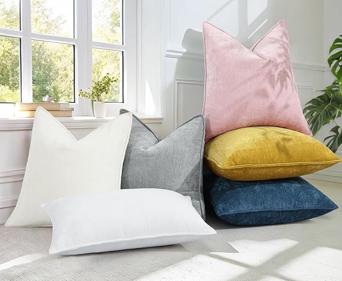 decorUhome Spring Couch Throw Pillow Covers 20x20 Set of 2, Decorative Soft Velvet Neutral Chenille Pillow Covers with Elegant Design for Sofa Bed Living Room Home Decor, Blush Pink