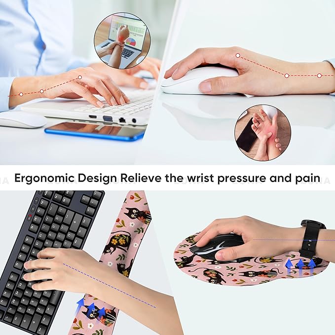 RICHEN 3 PCS Computer Mouse Pads for Desk with Coaster Set, Non-Slip Keyboard Wrist Rest and Mouse Pad Set, Ergonomic Design (YKMWR-51)