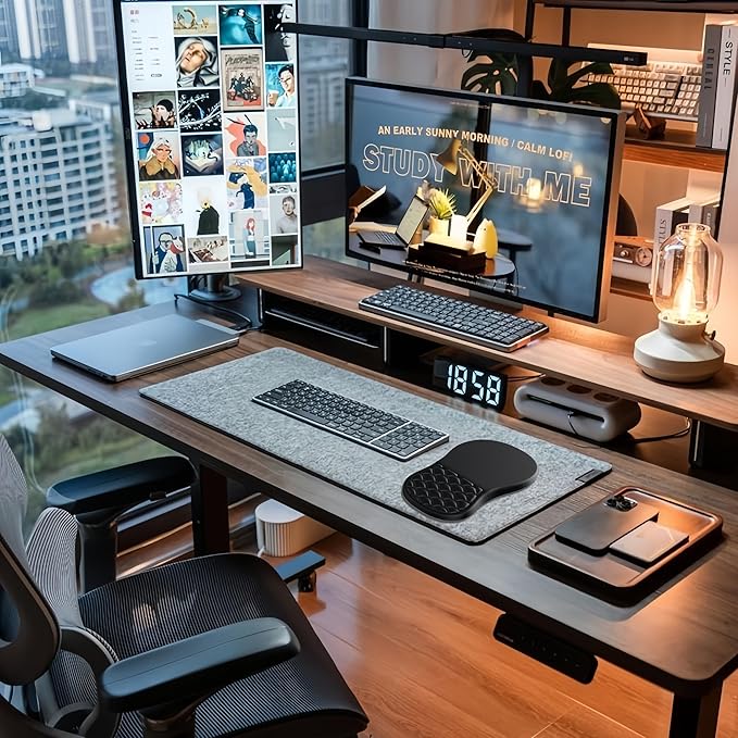 Ergonomic Mouse Pad Wrist Support with Massage Design,Classic Black Wrist Pain Relief Mousepad with Memory Foam,Non-Slip PU Base