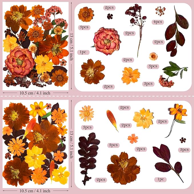 92 Pcs Fall Dried Pressed Flowers for Resin Molds, Real Natural Bulk Dry Wildflowers Leaves Perfect for Epoxy, DIY Crafts, Nails, Soap Candles Jewelry Making, and Home Decor